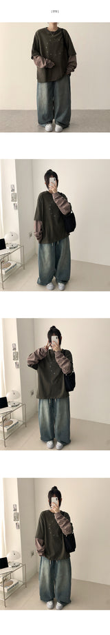 Doha Side Snap Waist Banding Balloon Wide Denim Pants