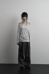 [label]バック ダメージ オフショルダー トップ (gray)