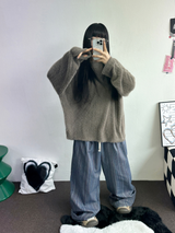 PATCH 🤎 LOOSE GIRLY OVER KNIT 🧸🤍🤎🖤4COLOR