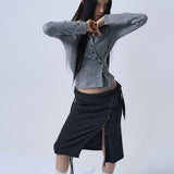 LAYERABLE BUTTON WRAP SKIRT (MELANGE CHARCOAL)