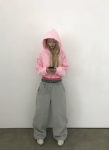 [FLEECE]クリスタルドットクロップドフードジップアップ