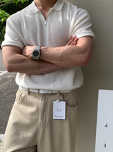 ジェイクスリケットハチハーフジップアップショートスリーブニット