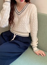 Cashmere Cable Stitch V-neck Knit (5color)