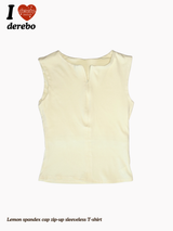 Lemon spandex cap zip-up sleeveless T-shirt