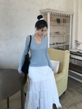 Second Layered Wrap Slim Fit Long Sleeve Rib Knit