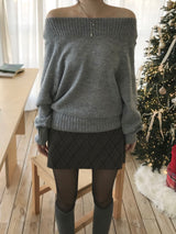 Slash mohair off-shoulder knit (3 colors)