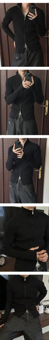 [MUSCLE FIT] Highneck warmer knit zip(3color)