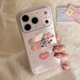 Embroidered Blue Pink Cat Soft iPhone Case