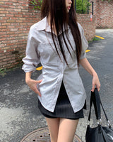 Suhi Rivet Pocket Strap Loose Fit Long Sleeve Shirt
