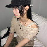ワンショルダーストラップ半袖ニット