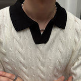 ASCLO Twist Open Collar Short Sleeve Knit (3color)