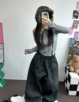 OVER BALLOON CURVE DENIM LONG PANTS 🖤💙2COLOR
