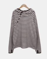 Taen Diagonal Button Stripe Hooded T-Shirt