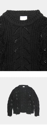 [PREMIUM] Grunge damage round neck knit (3color)