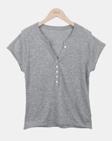 Scu Button V-Neck Short-Sleeve Knit