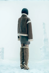 Asym Shearling Wedge Boot / Stone Brown