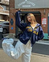 フラッグプリントフーディジップアップ