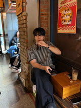 Vine sripe waffle short sleeve