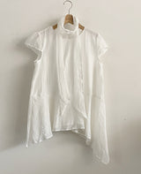 Torchwa Cap Sleeve Hem Frill Chiffon Short Sleeve Blouse 2 Colors