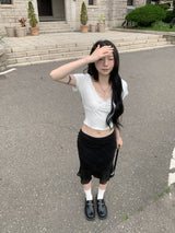 🤍ミストリボンレースVネックショートスリーブTシャツ(2 colors)