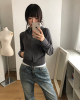 ブラン ハイネック フーデッド ジップアップ