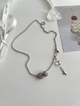 yio Gray gemstone heart Rondell star Surgical two way y Beads Bold Choker Short Layered Necklace