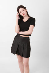 Lace V-neck Crop T-shirt Black