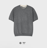 ルックローラーツートーンレイヤードクロップショートスリーブニット
