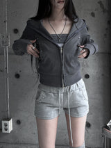 studded slim fit hooded zip-up (2color)