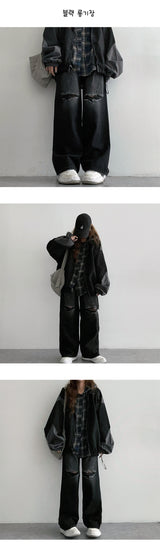 [3 Tier Length] [S–2XL] エスターニースリットワイドデニムパンツ (3 colors)
