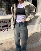 Crack string leather jacket
