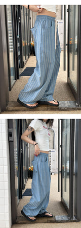 [Unisex] リネンストライプバンドパンツ(2color)
