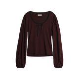 STRIPE RIBBON SHIRRING T-SHIRT