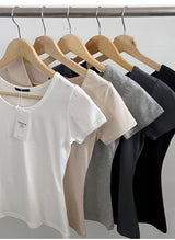 ミューネル スリムフィットラウンドネックモダールストレッチキャップスリーブTシャツ 5カラー