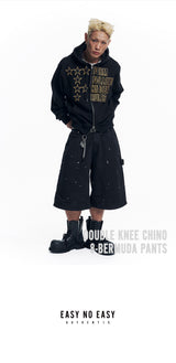 Double Knee Chino 8-Bermuda Pants - Black