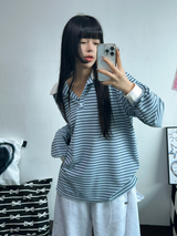 BIG COLLAR OVER MOXY ストライプルーズ長袖Tシャツ💙🩵🤎❤4COLOR
