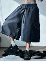 VIVID STITCH CARGO DENIM BERMUDA 💙🩵🤍3COLOR