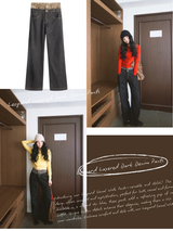 Leopard Layered Dark Denim Pants