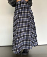 FEMININE HIP LONG CHECK JACQUARD SKIRT - 2 COLOR