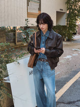 Brick pocket leather jacket