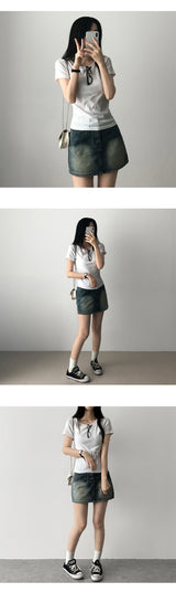 Nizu washing snap pocket denim miniskirt