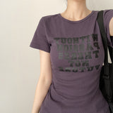 レタリング サイド シャーリング スリムフィット ショートスリーブ Tシャツ