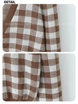Brown V Checkered Long Sleeve Cardigan