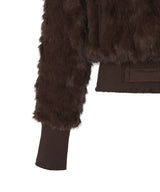 FAUX FUR BELT ZIP JACKET_BROWN