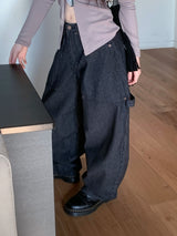 Cats Stripe Balloon Fit Wide Carpenter Pants 