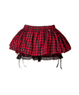 チェックバルーンスカートパンツ - Red