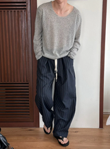 [Unisex] Linen stripe banding pants(2color)