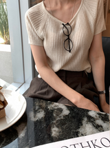 Rear Cool Linen Ribbed Short Sleeve Knit / 4 colors