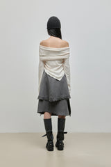 Unbalanced Lace Midi Skirt_Charcoal