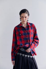 シルバーボタンチェックシャツ RED